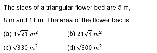 Heron Formula Class 9 maths mcq