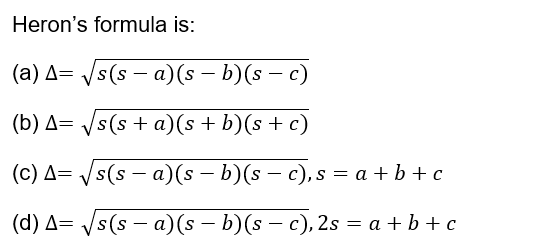 Heron Formula Class 9 maths mcq