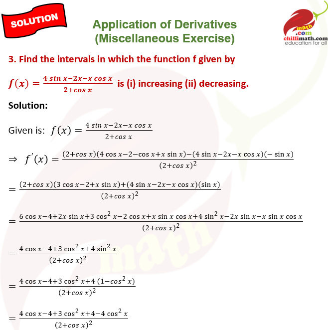 Ncert Solutions Class 12 chapter 6 Application of Derivatives Miscellaneous Exercise Question 3