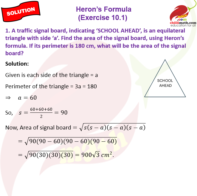 Ncert Solutions Class 9 chapter 10 Heron’s Formula Exercise 10.1 Question 1