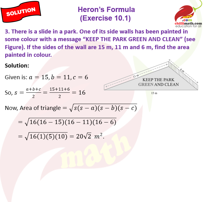 Ncert Solutions Class 9 chapter 10 Heron’s Formula Exercise 10.1 Question 3