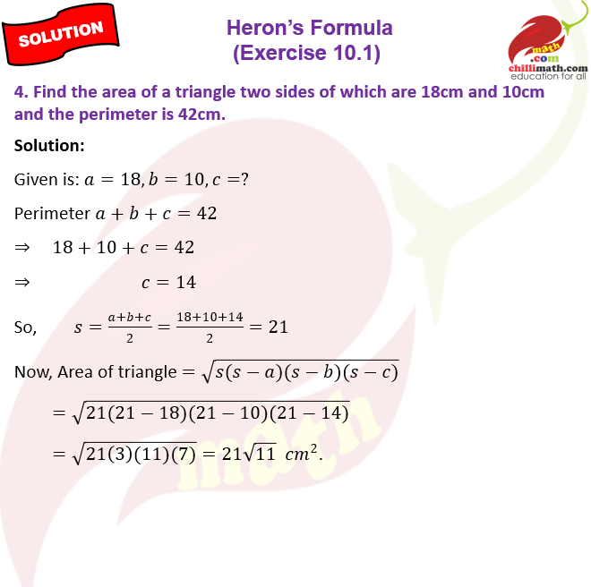 Ncert Solutions Class 9 chapter 10 Heron’s Formula Exercise 10.1 Question 4