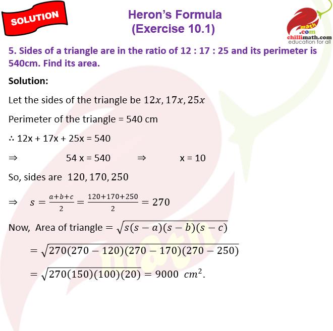 Ncert Solutions Class 9 chapter 10 Heron’s Formula Exercise 10.1 Question 5