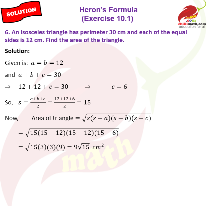 Ncert Solutions Class 9 chapter 10 Heron’s Formula Exercise 10.1 Question 6